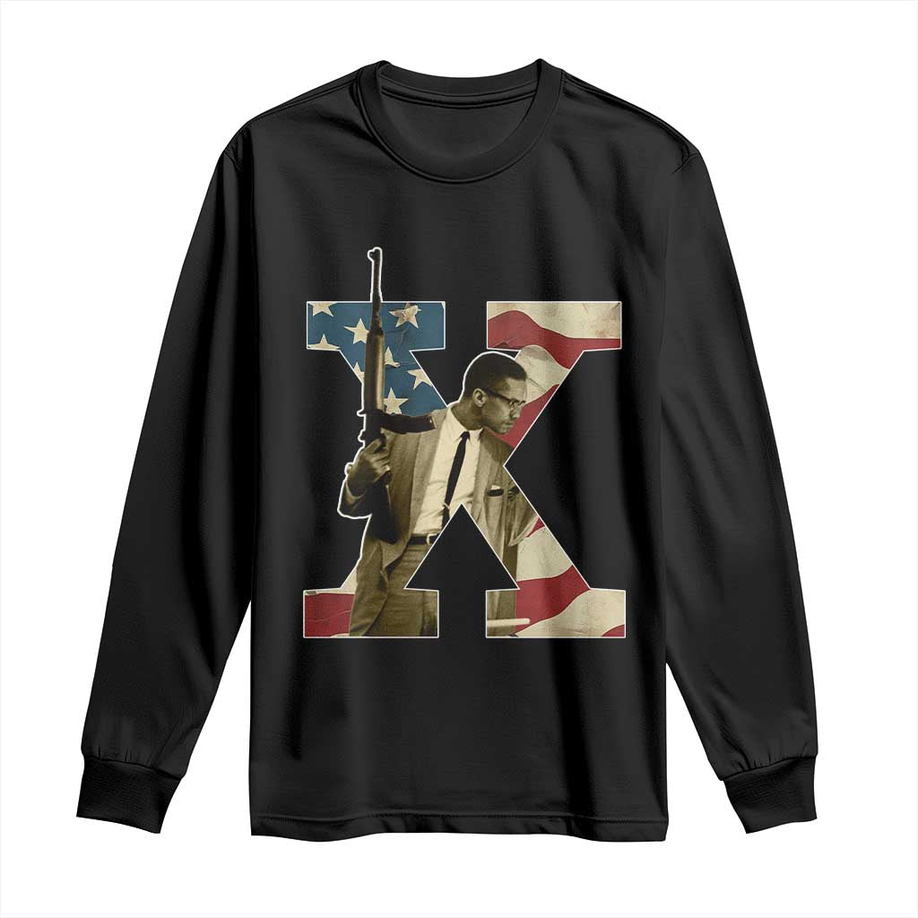 Malcolm X Long Sleeve Shirt Black History Leaders American Flag