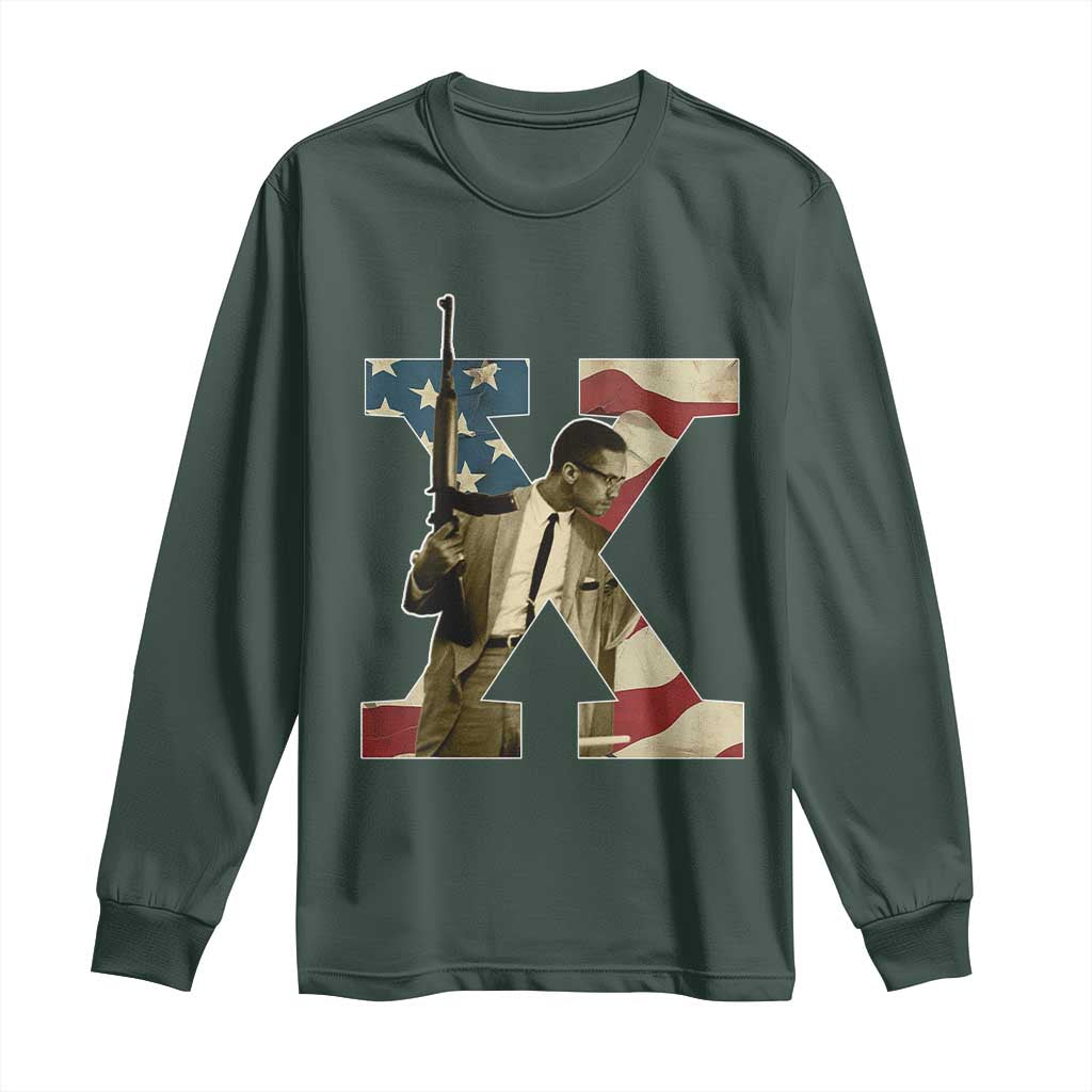 Malcolm X Long Sleeve Shirt Black History Leaders American Flag
