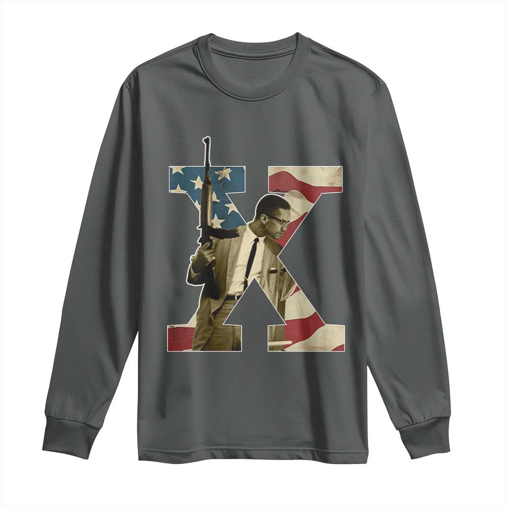 Malcolm X Long Sleeve Shirt Black History Leaders American Flag
