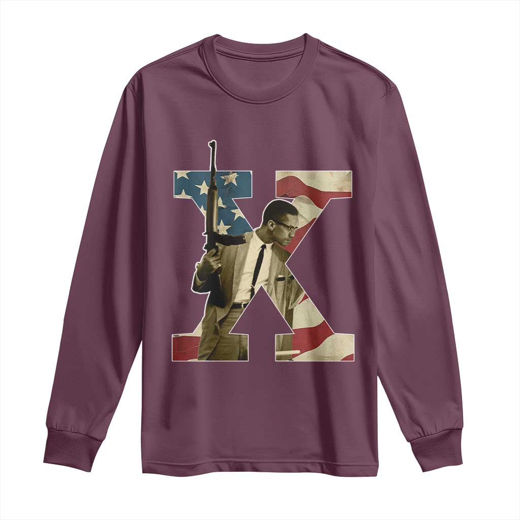 Malcolm X Long Sleeve Shirt Black History Leaders American Flag