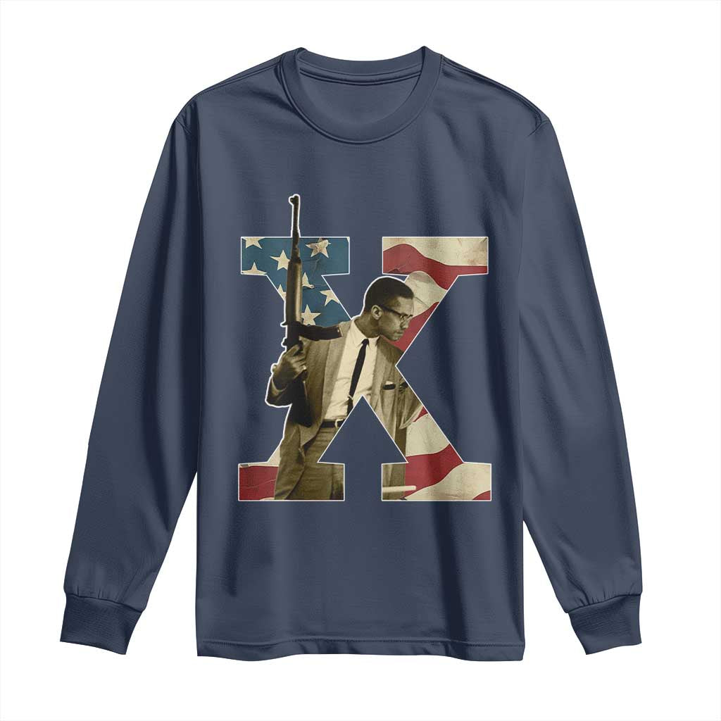 Malcolm X Long Sleeve Shirt Black History Leaders American Flag