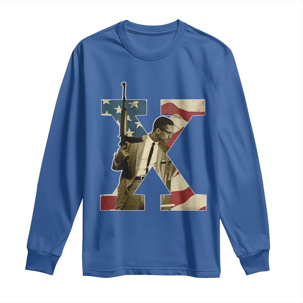 Malcolm X Long Sleeve Shirt Black History Leaders American Flag