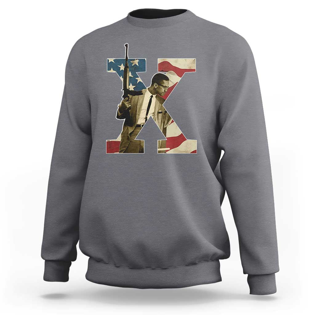 Malcolm X Sweatshirt Black History Leaders American Flag