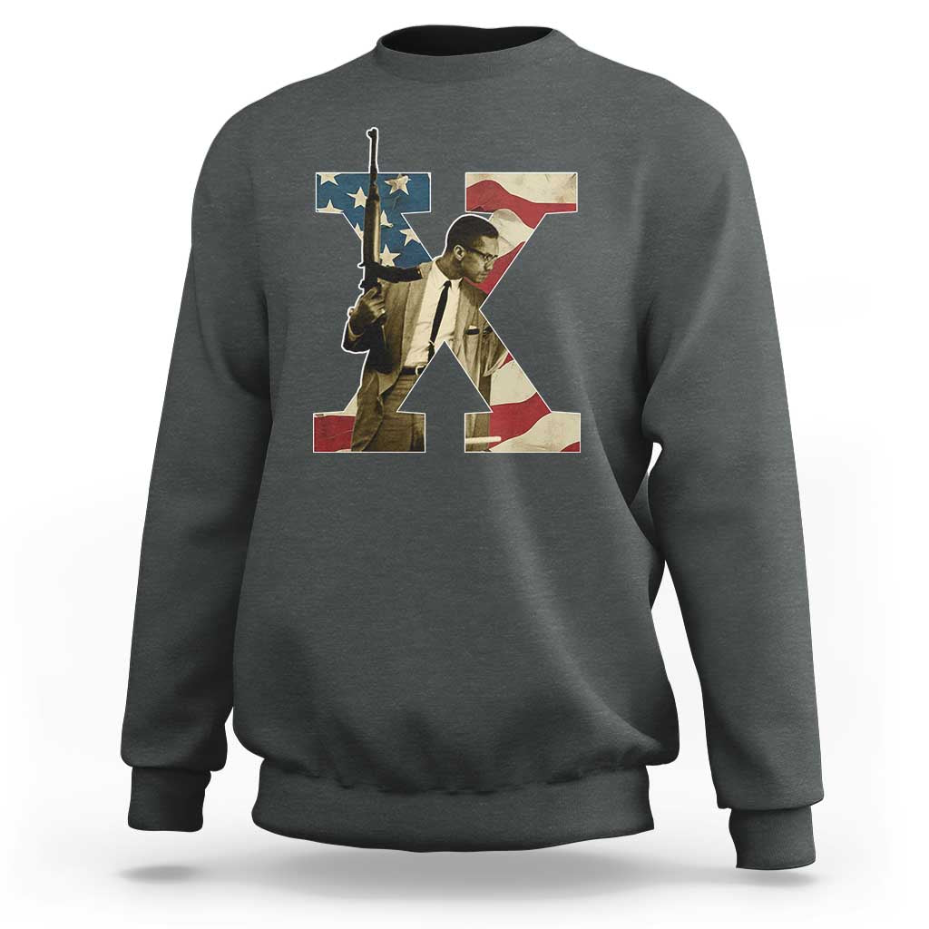 Malcolm X Sweatshirt Black History Leaders American Flag