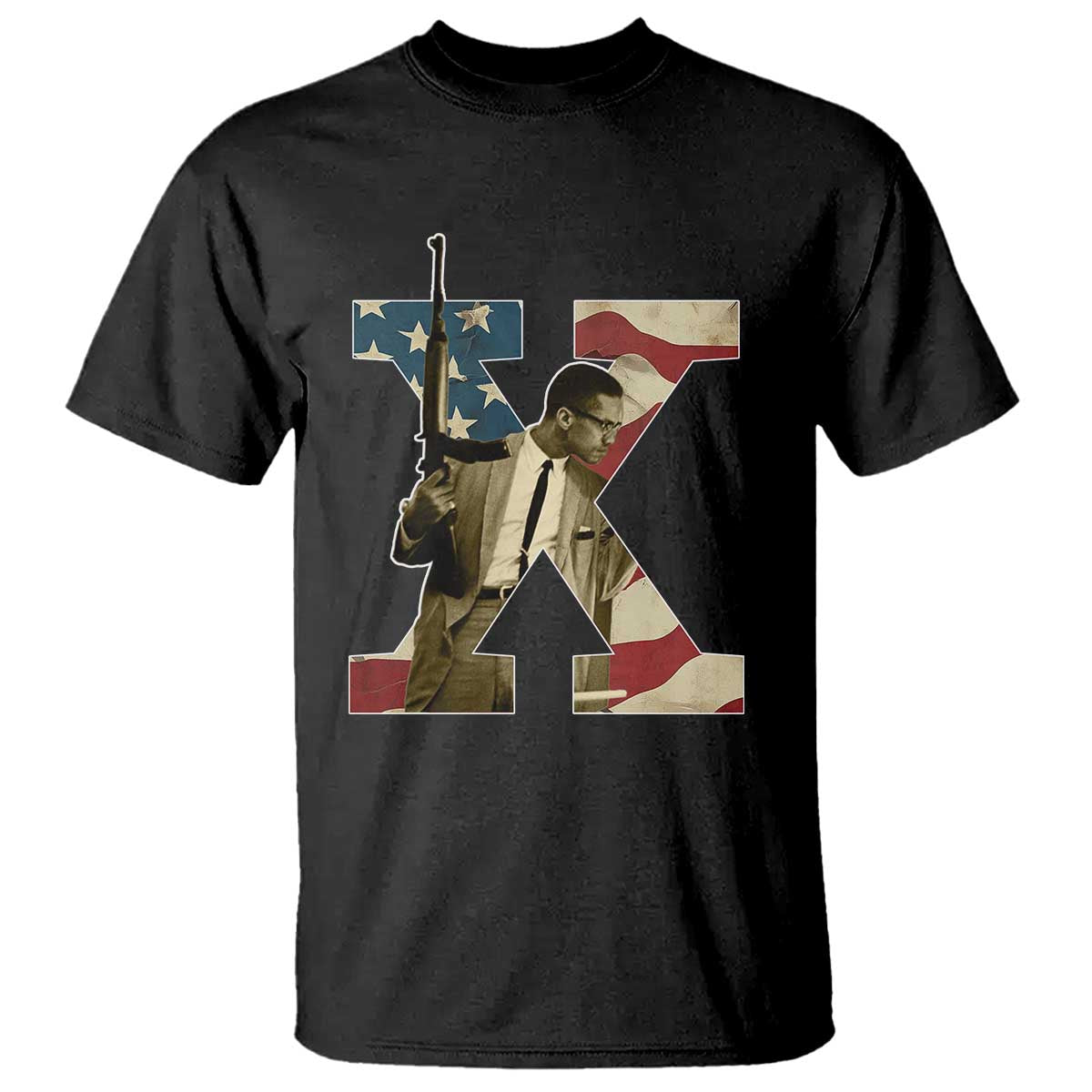 Malcolm X T Shirt Black History Leaders American Flag