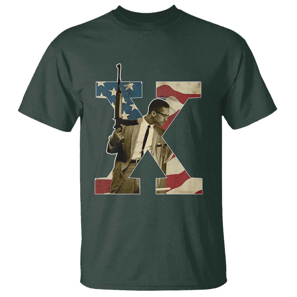 Malcolm X T Shirt Black History Leaders American Flag