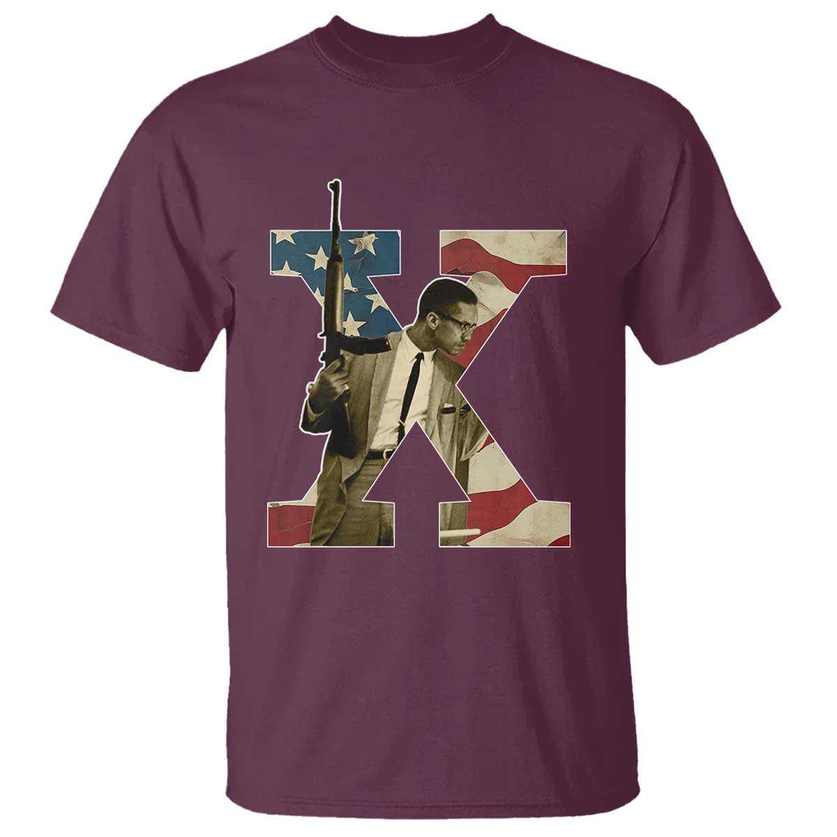 Malcolm X T Shirt Black History Leaders American Flag