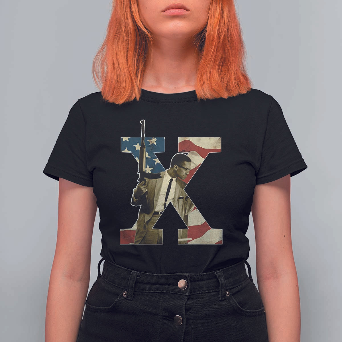 Malcolm X T Shirt For Women Black History Leaders American Flag