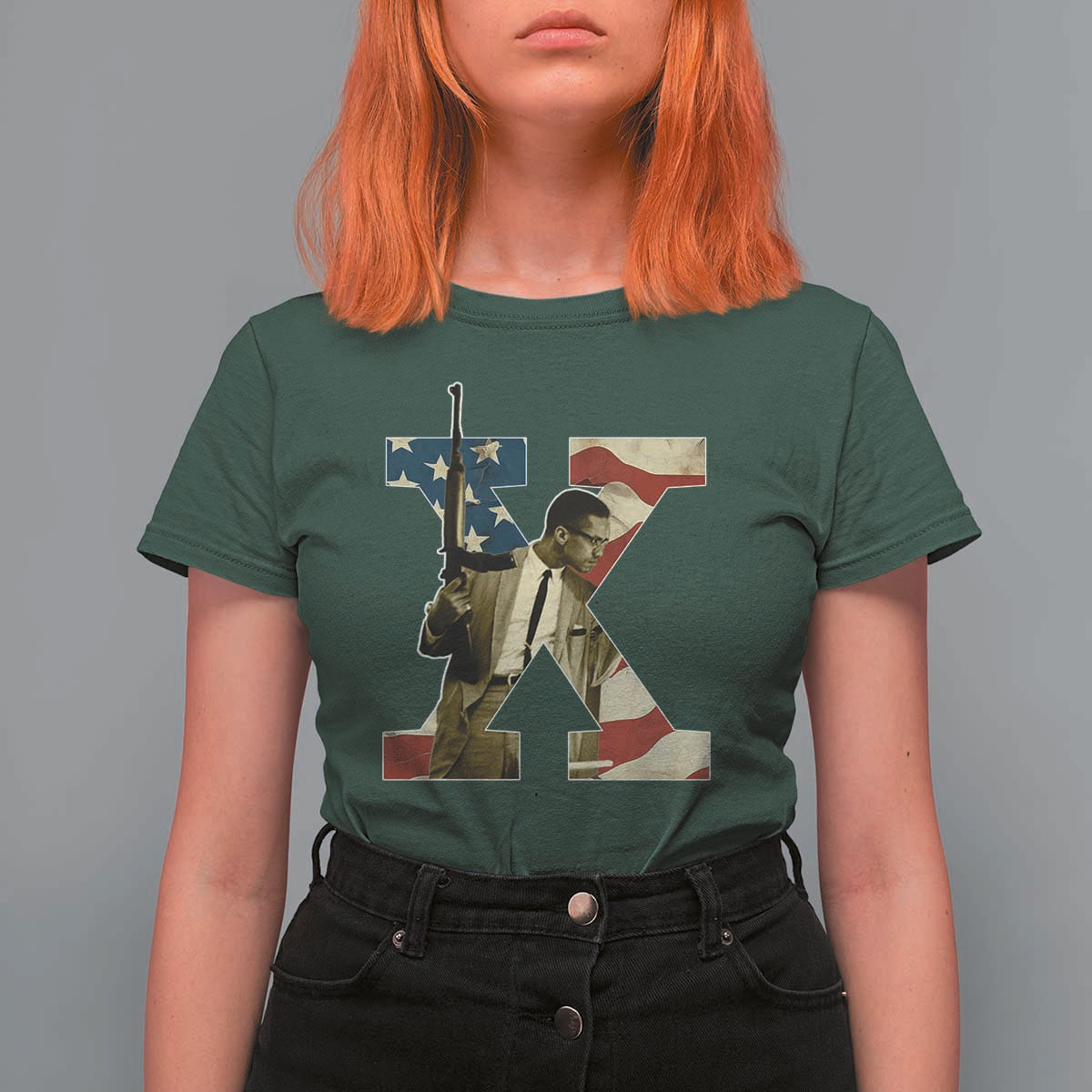 Malcolm X T Shirt For Women Black History Leaders American Flag