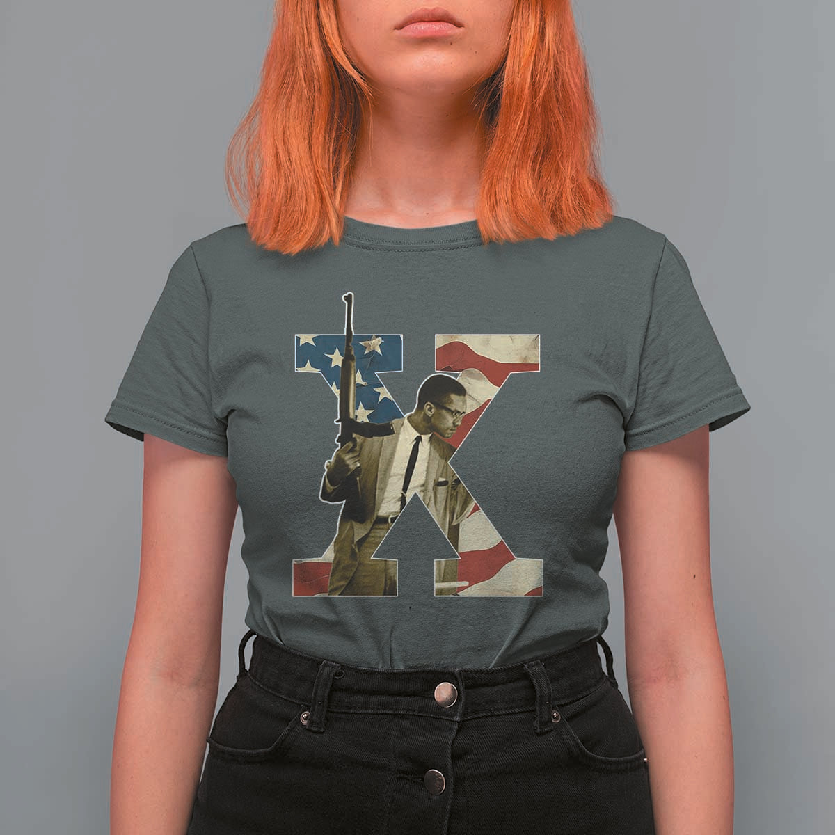 Malcolm X T Shirt For Women Black History Leaders American Flag