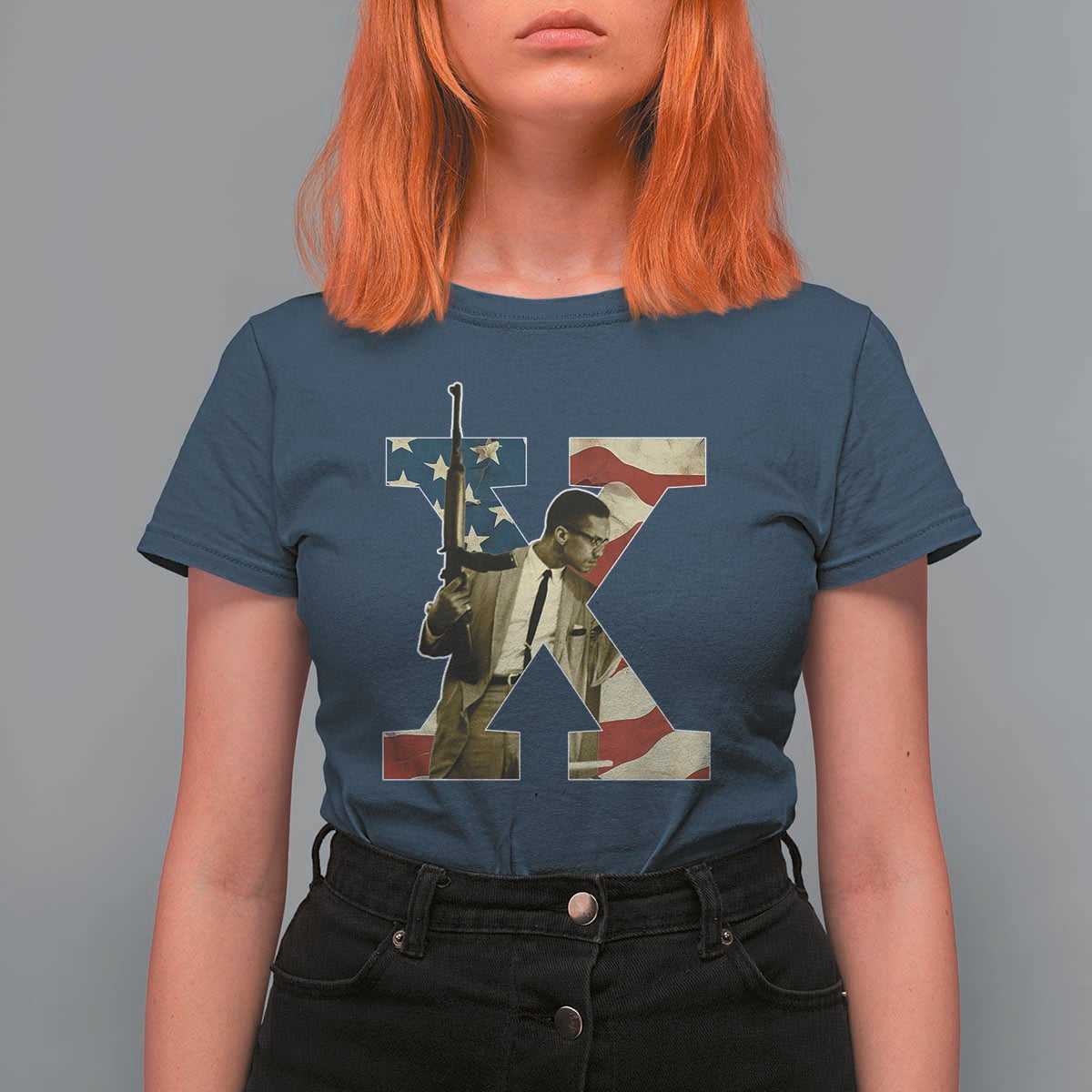 Malcolm X T Shirt For Women Black History Leaders American Flag