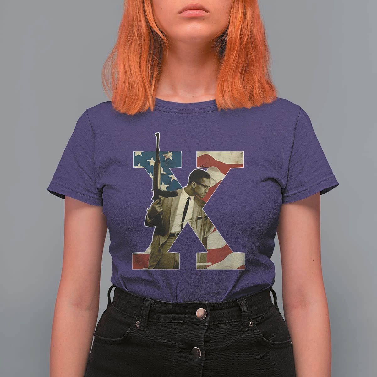 Malcolm X T Shirt For Women Black History Leaders American Flag