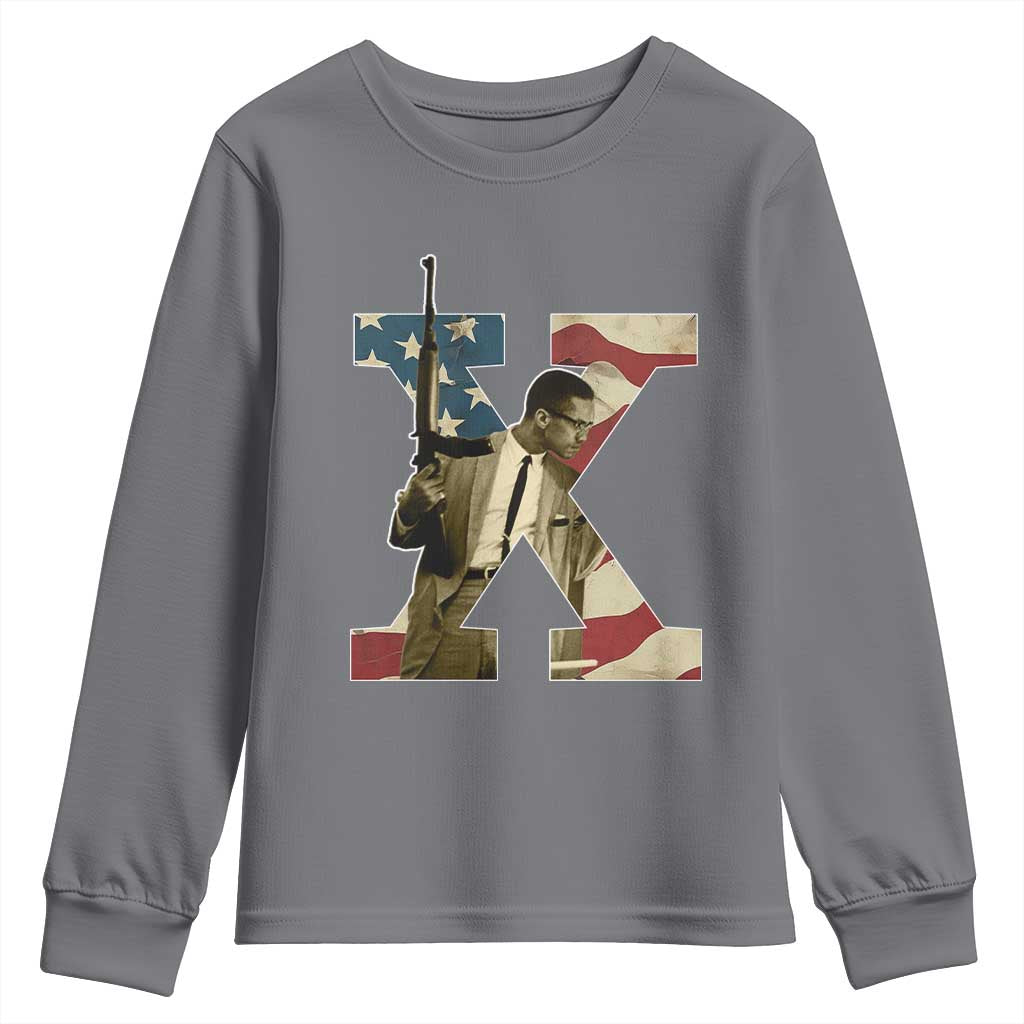 Malcolm X Youth Sweatshirt Black History Leaders American Flag