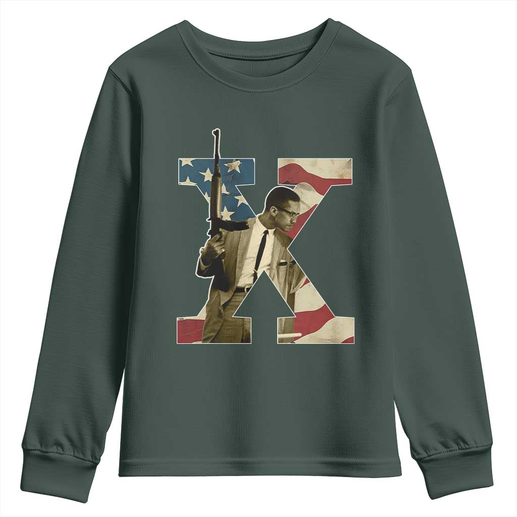 Malcolm X Youth Sweatshirt Black History Leaders American Flag