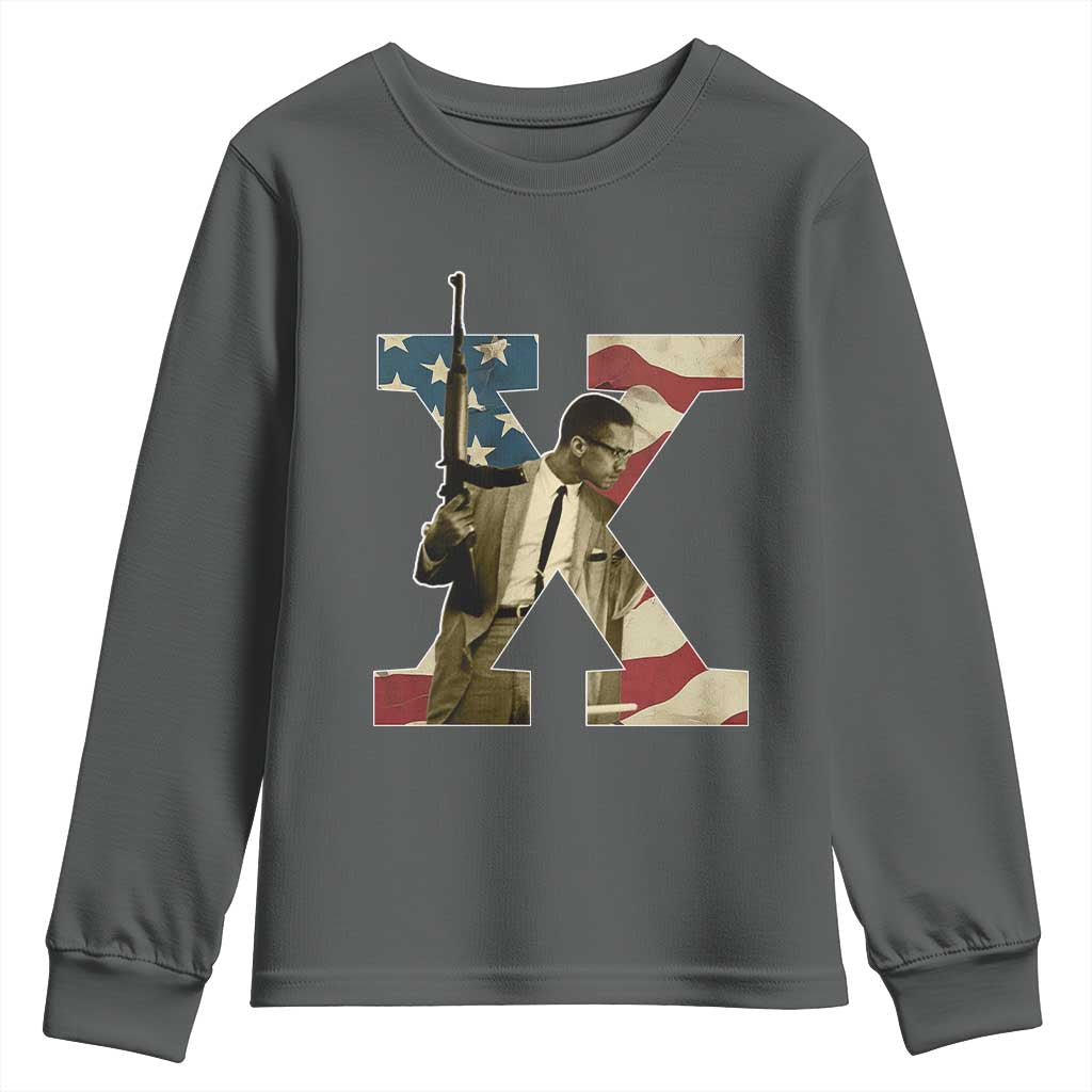 Malcolm X Youth Sweatshirt Black History Leaders American Flag