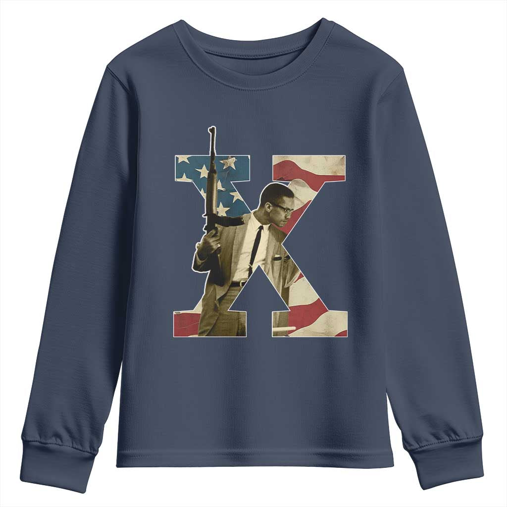 Malcolm X Youth Sweatshirt Black History Leaders American Flag