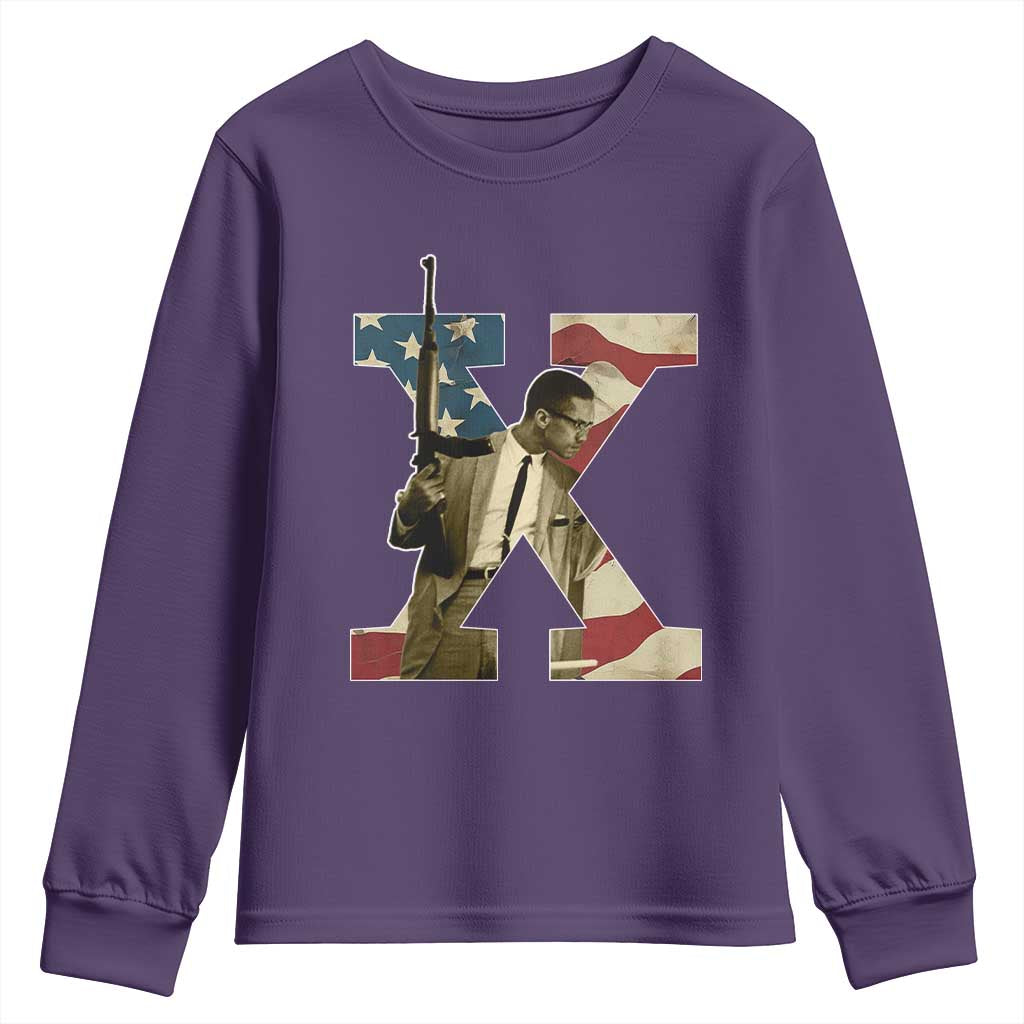 Malcolm X Youth Sweatshirt Black History Leaders American Flag
