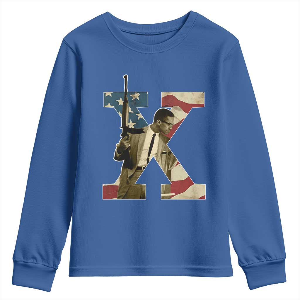 Malcolm X Youth Sweatshirt Black History Leaders American Flag