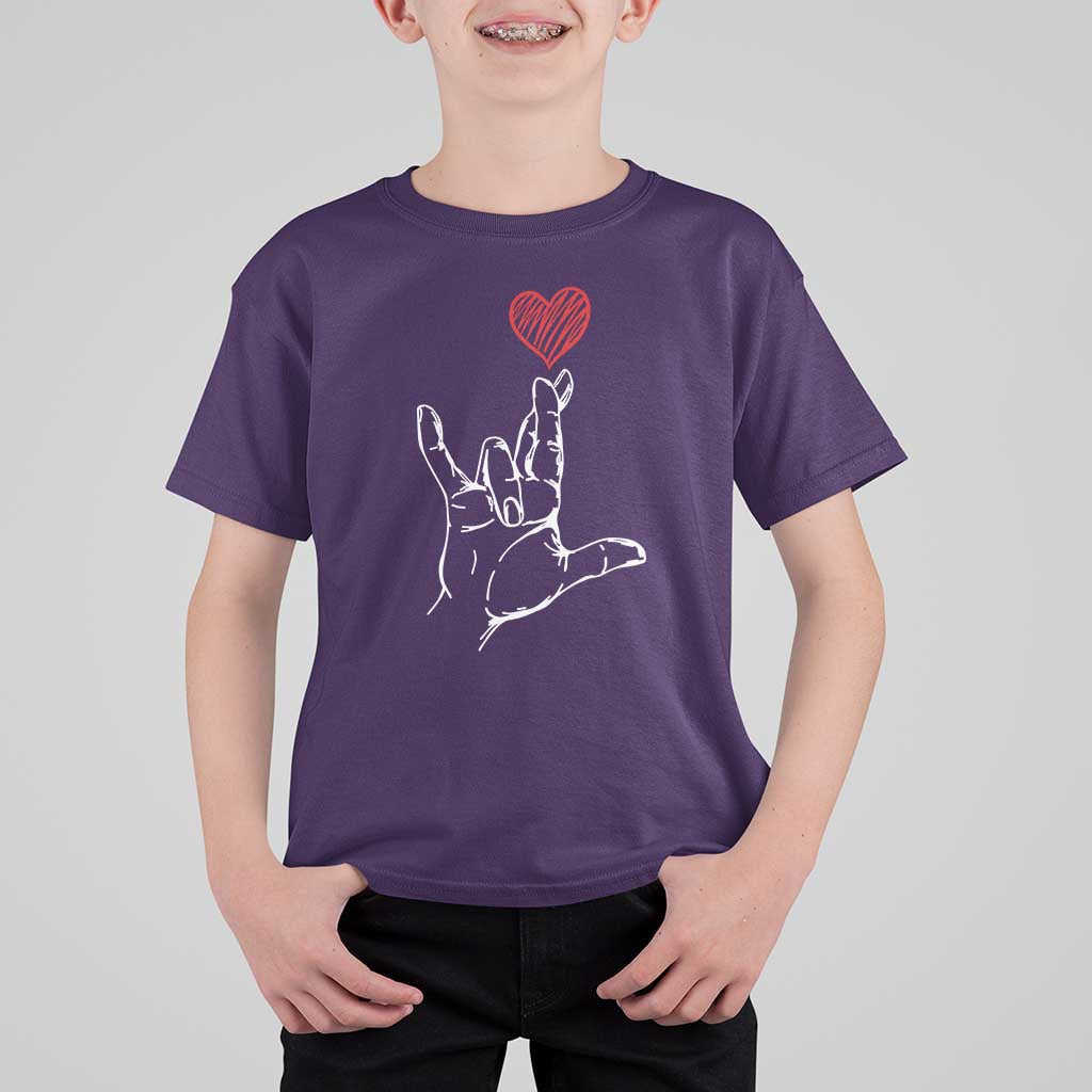 Funny Valentine's Day I Love You Hand Sign ASL Heart T Shirt For Kid