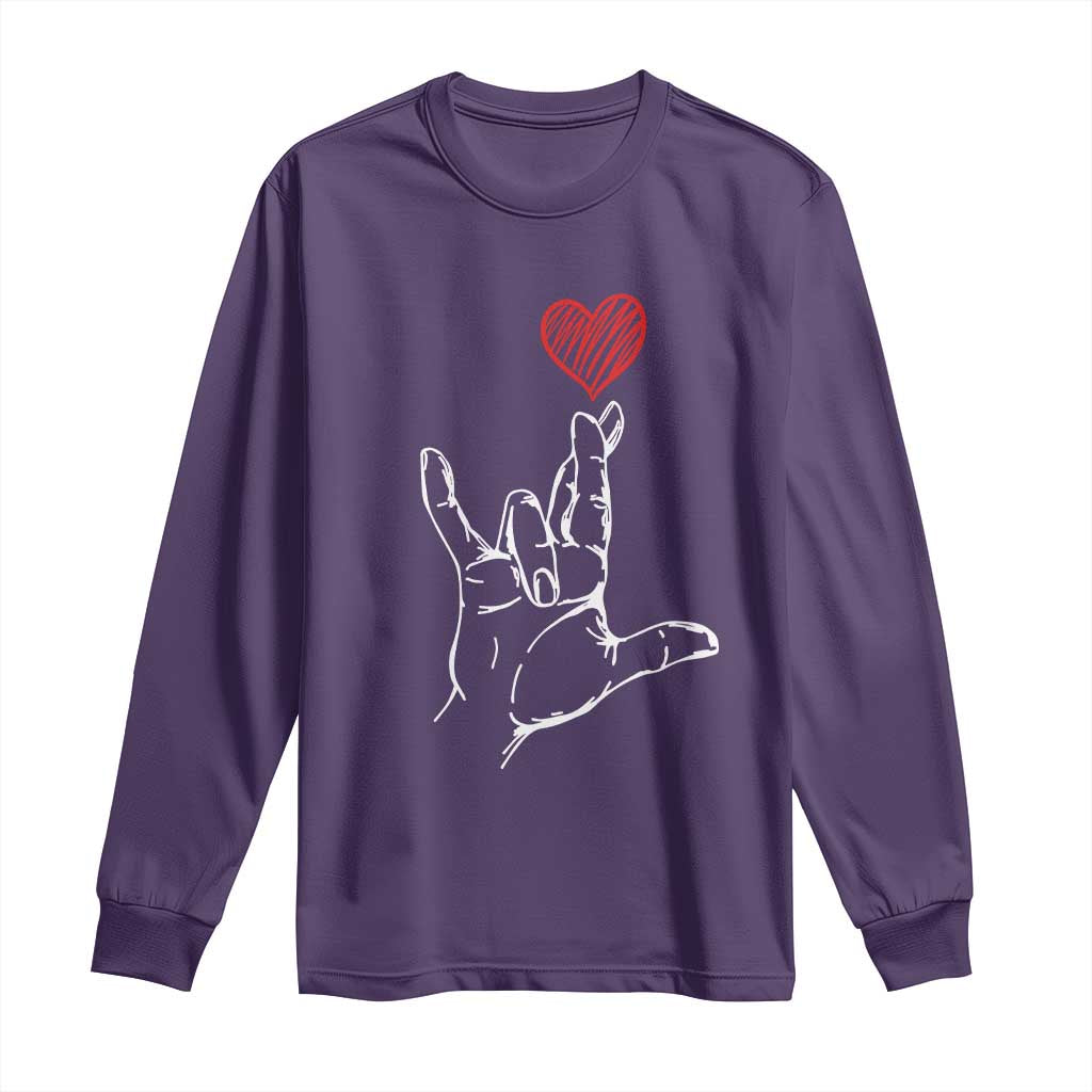Funny Valentine's Day I Love You Hand Sign ASL Heart Long Sleeve Shirt