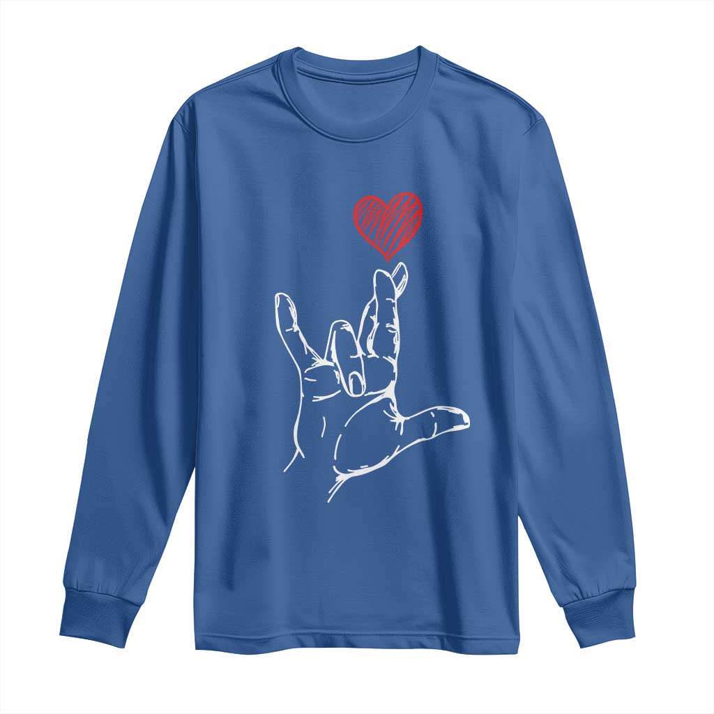 Funny Valentine's Day I Love You Hand Sign ASL Heart Long Sleeve Shirt