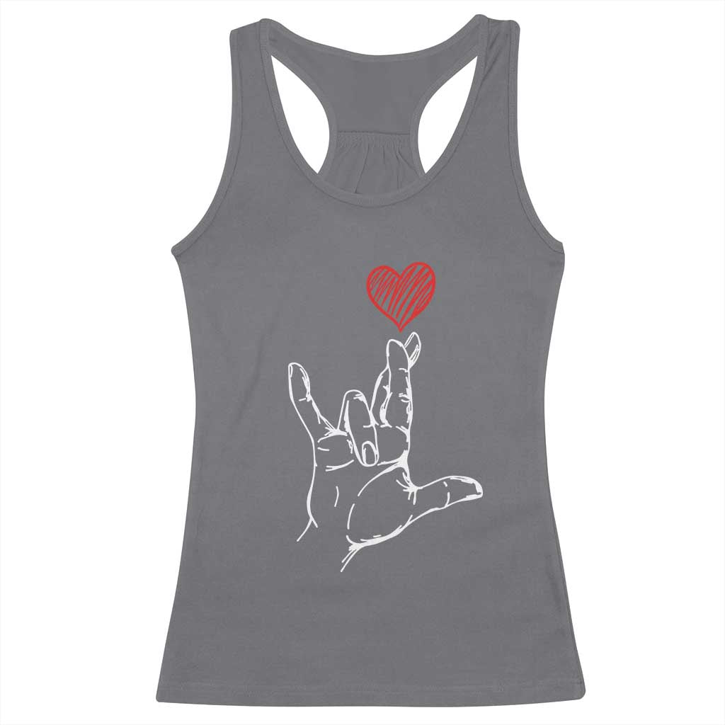 Funny Valentine's Day I Love You Hand Sign ASL Heart Racerback Tank Top