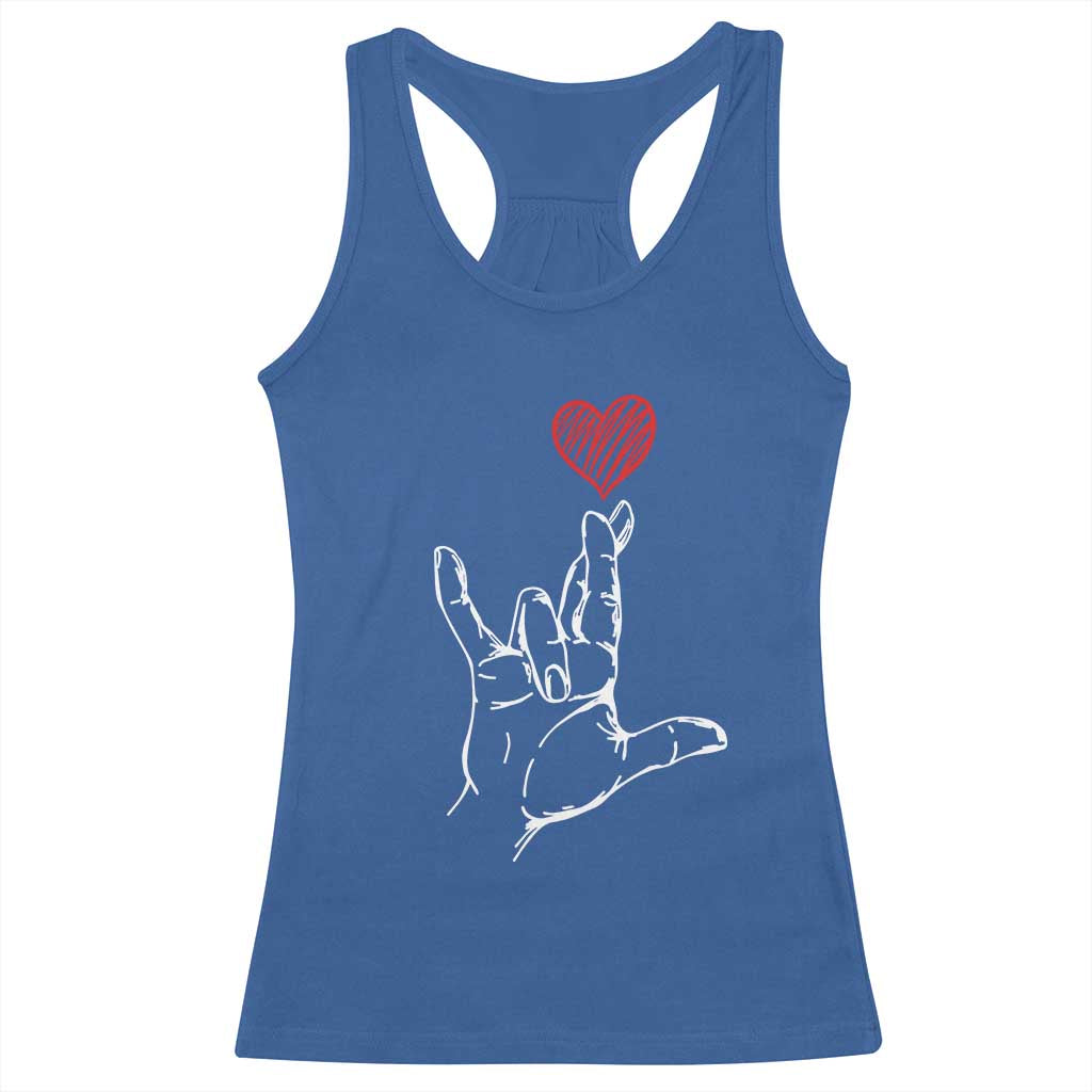 Funny Valentine's Day I Love You Hand Sign ASL Heart Racerback Tank Top