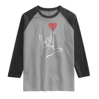 Funny Valentine's Day I Love You Hand Sign ASL Heart Raglan Shirt