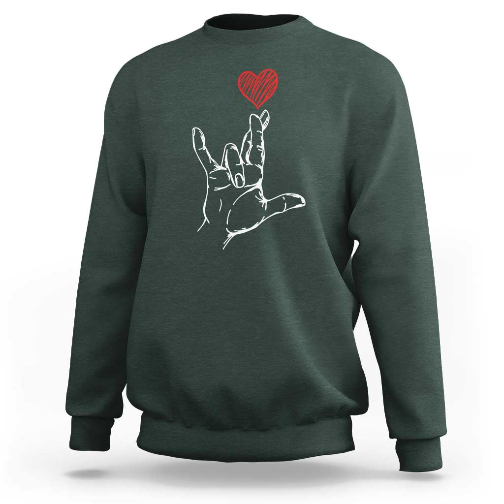 Funny Valentine's Day I Love You Hand Sign ASL Heart Sweatshirt