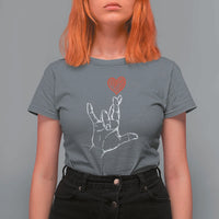 Funny Valentine's Day I Love You Hand Sign ASL Heart T Shirt For Women