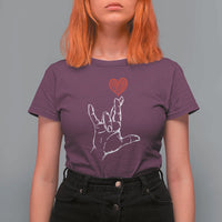 Funny Valentine's Day I Love You Hand Sign ASL Heart T Shirt For Women