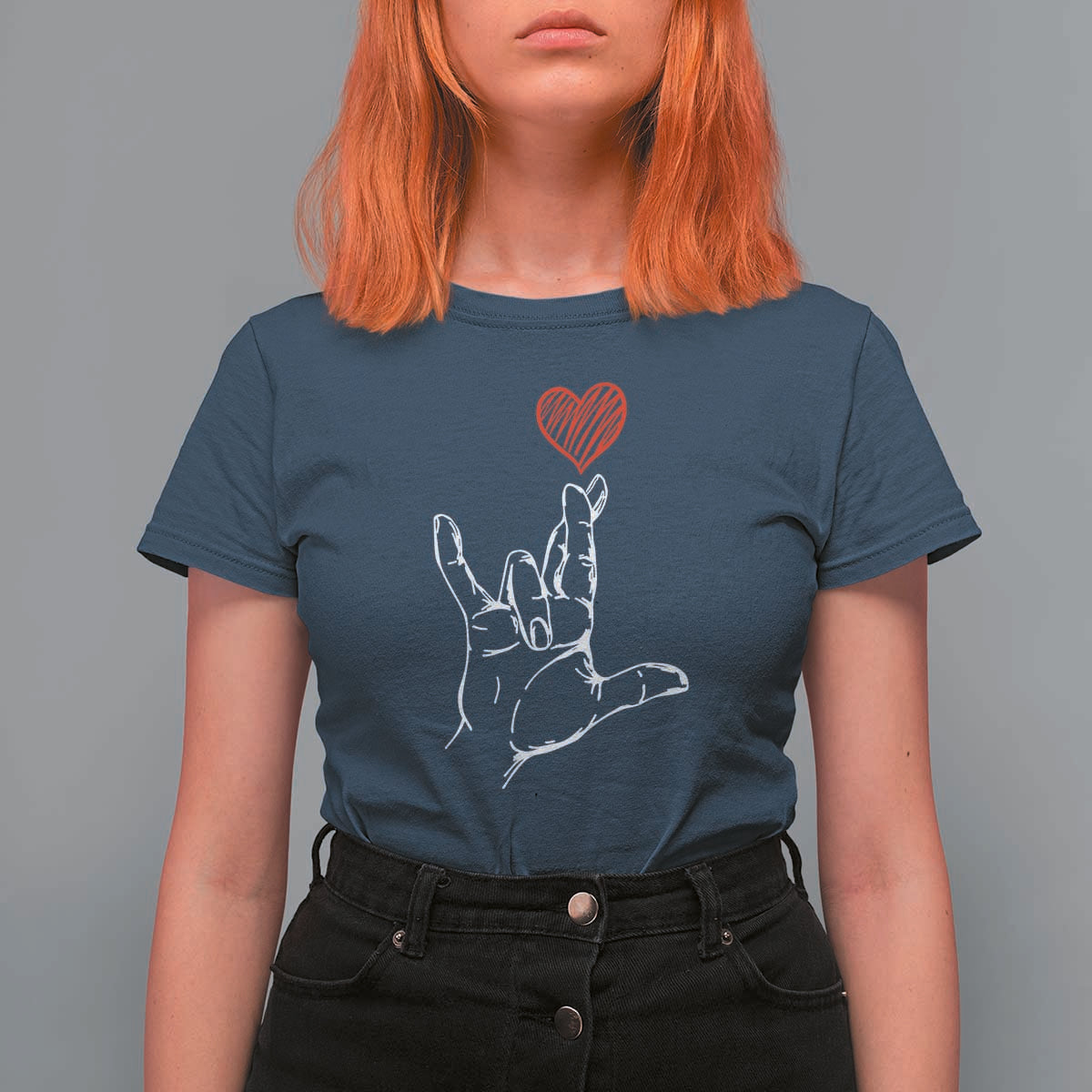 Funny Valentine's Day I Love You Hand Sign ASL Heart T Shirt For Women