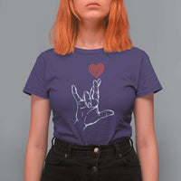 Funny Valentine's Day I Love You Hand Sign ASL Heart T Shirt For Women