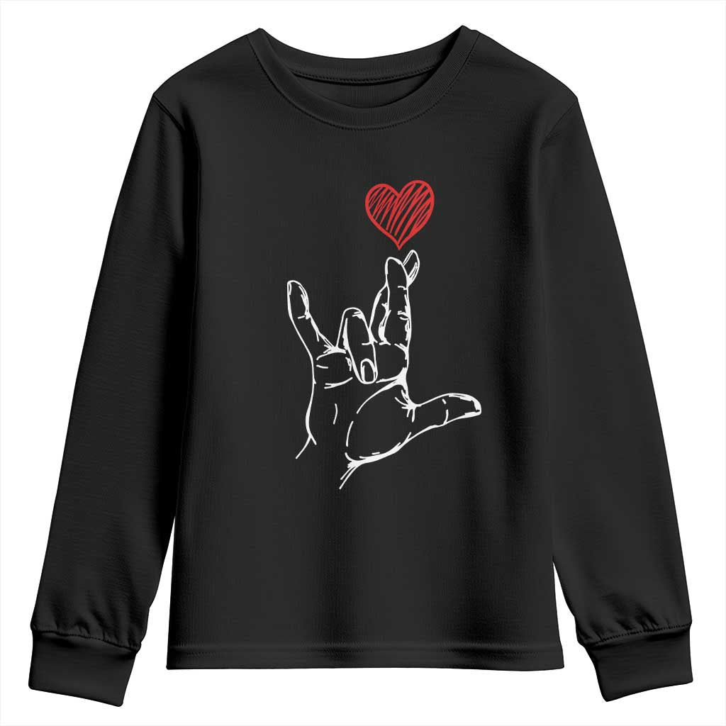 Funny Valentine's Day I Love You Hand Sign ASL Heart Youth Sweatshirt