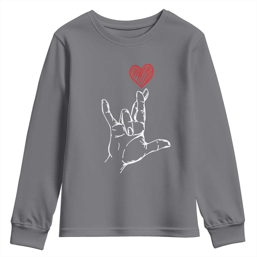 Funny Valentine's Day I Love You Hand Sign ASL Heart Youth Sweatshirt