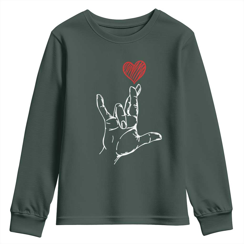 Funny Valentine's Day I Love You Hand Sign ASL Heart Youth Sweatshirt