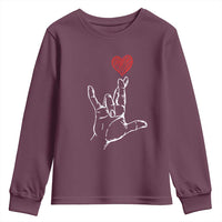 Funny Valentine's Day I Love You Hand Sign ASL Heart Youth Sweatshirt