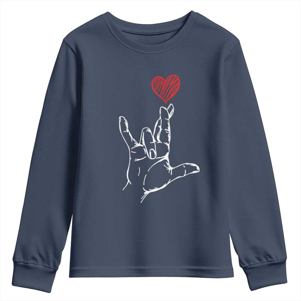 Funny Valentine's Day I Love You Hand Sign ASL Heart Youth Sweatshirt