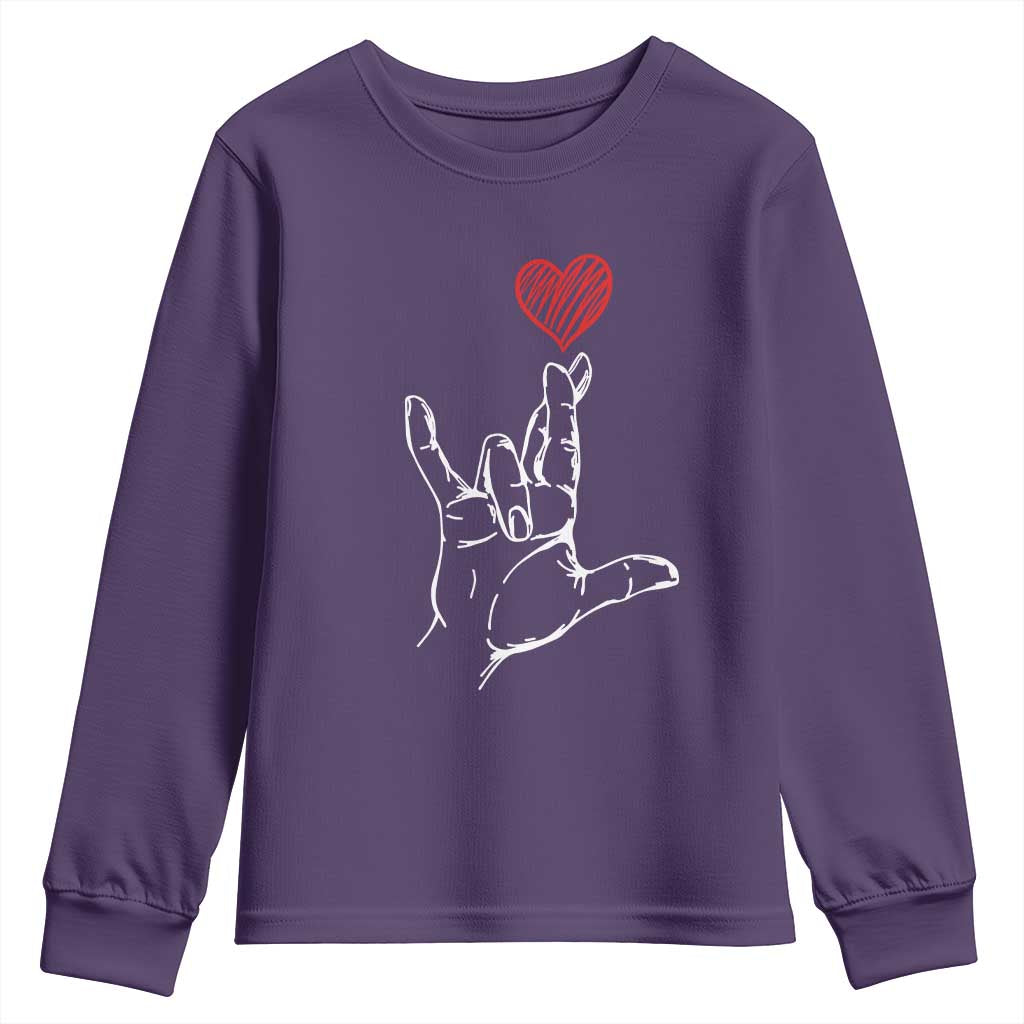 Funny Valentine's Day I Love You Hand Sign ASL Heart Youth Sweatshirt