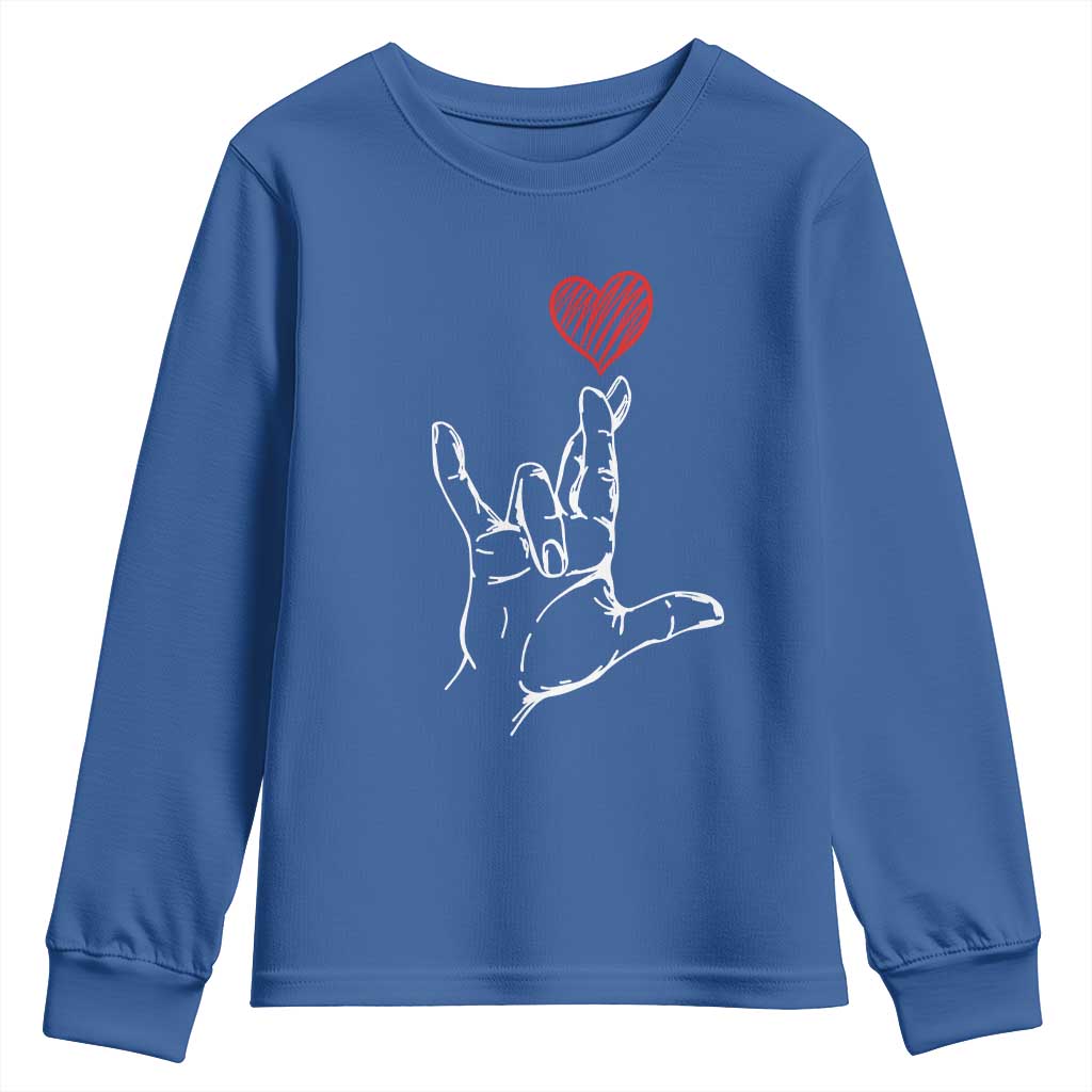 Funny Valentine's Day I Love You Hand Sign ASL Heart Youth Sweatshirt