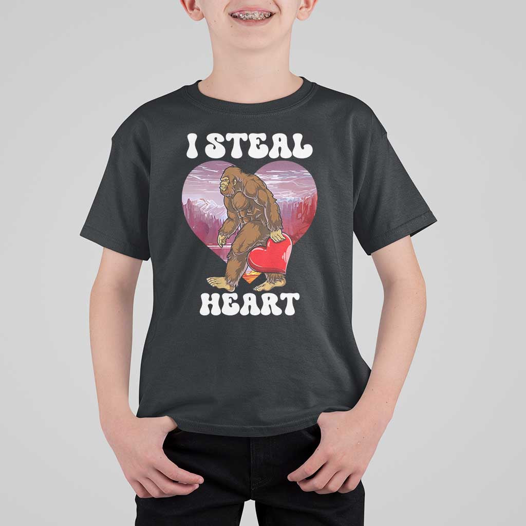 Funny Bigfoot Valentine's Day I Steal Heart T Shirt For Kid