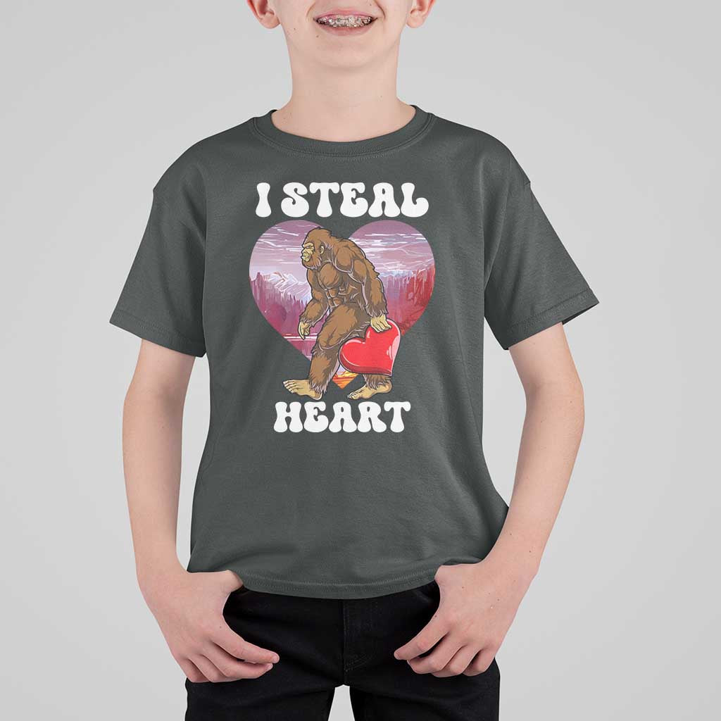 Funny Bigfoot Valentine's Day I Steal Heart T Shirt For Kid