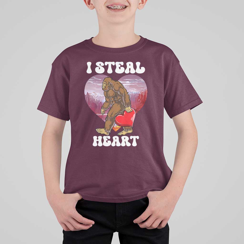 Funny Bigfoot Valentine's Day I Steal Heart T Shirt For Kid
