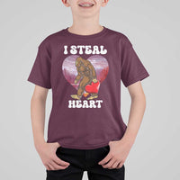 Funny Bigfoot Valentine's Day I Steal Heart T Shirt For Kid