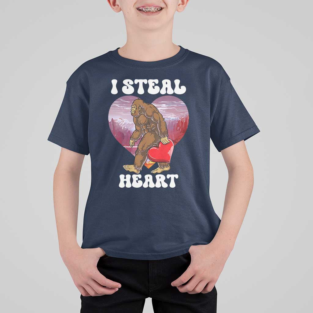 Funny Bigfoot Valentine's Day I Steal Heart T Shirt For Kid