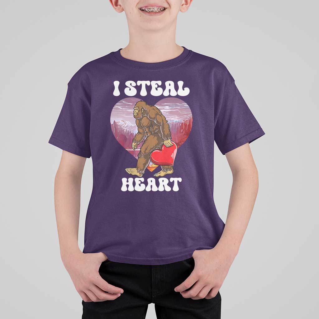 Funny Bigfoot Valentine's Day I Steal Heart T Shirt For Kid