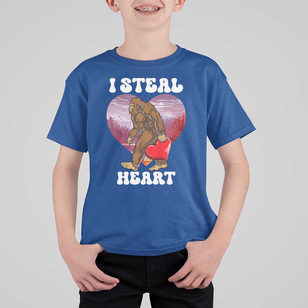 Funny Bigfoot Valentine's Day I Steal Heart T Shirt For Kid