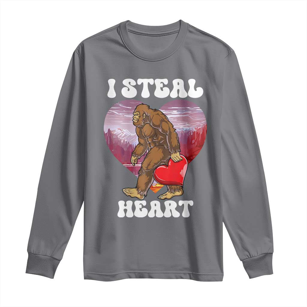 Funny Bigfoot Valentine's Day I Steal Heart Long Sleeve Shirt