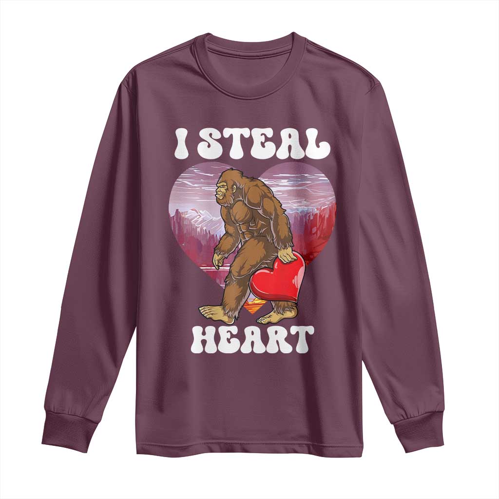 Funny Bigfoot Valentine's Day I Steal Heart Long Sleeve Shirt