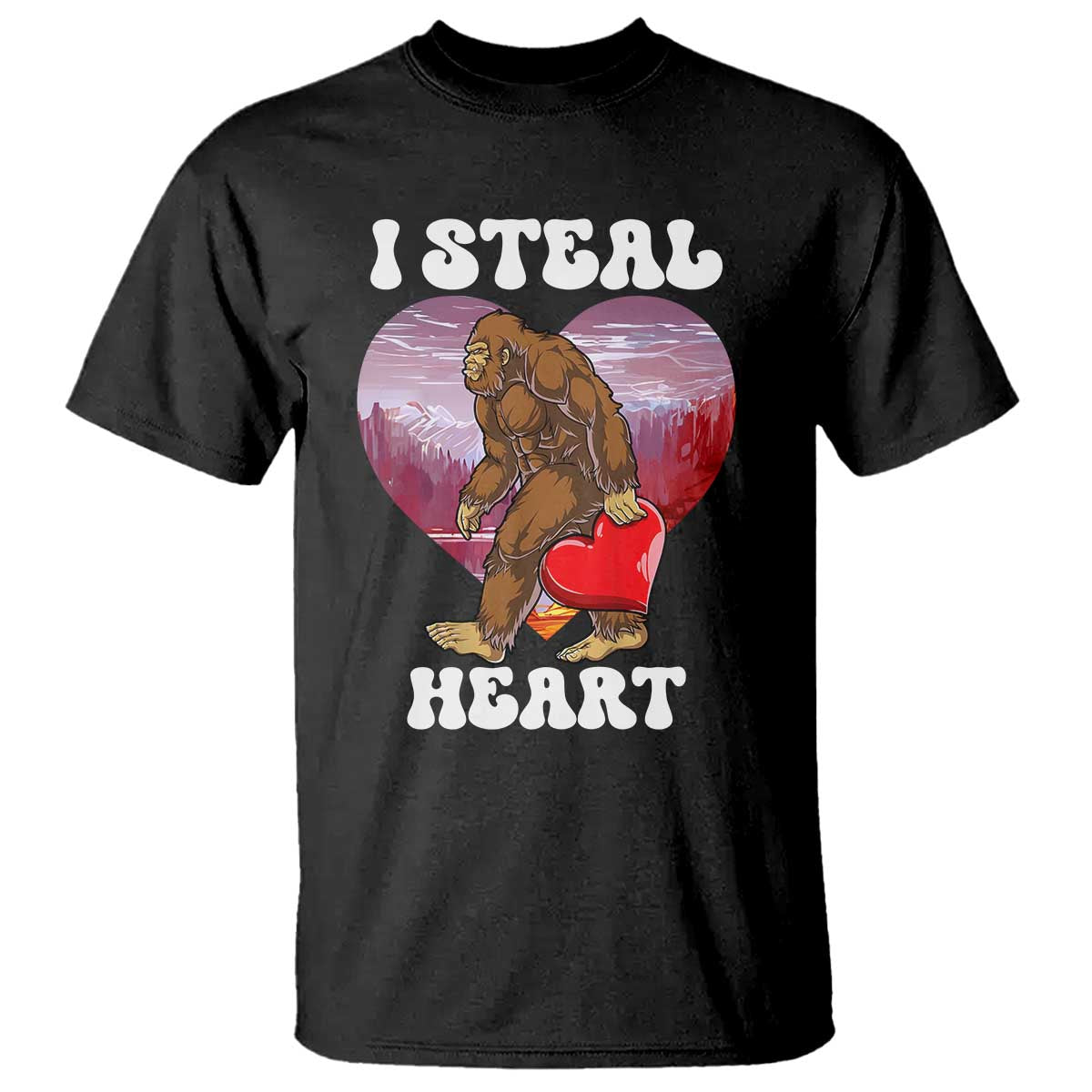 Funny Bigfoot Valentine's Day I Steal Heart T Shirt